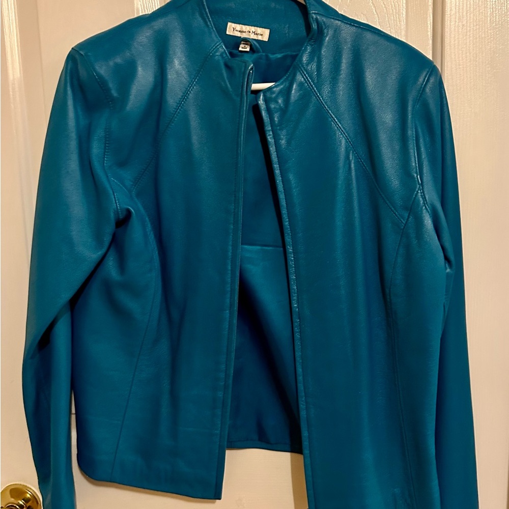Chic Blue Leather Jacket
